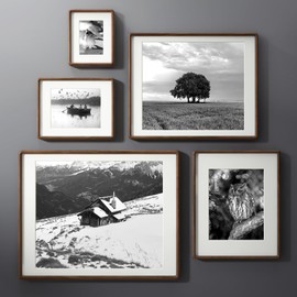 FLYJOE 16x20 Picture Frame Set of 2, Natural Solid Walnut Wood Photo Frame with Tempered Glass, Handcrafted Rounded Corner 16 x 20 Wooden Frame Matted to 11x14 Photo, Wall or Tabletop Display