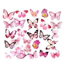80PCS Pink Butterfly Stickers, Transparent Butterfly Stickers for Water Bottles, PET Vintage Aesthetic Stickers, Waterproof Decals for Scrapbooking Crafts DIY Supplies Journal Laptop Phone Cases