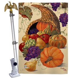 Breeze Decor Harvest & Autumn Cornucopia House Flag Eagle Set Fall Scarecrow Pumkins Sunflower Leaves Season Autumntime Gathering Small Decorative Gift Yard Banner Made in USA 28 X 40