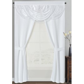 GOHD Unity 77, 6-Piece Window Curtain Set, 50-Inch W x 90-Inch L Panels with Attached Valance, Backing and 2 Tiebacks, Bedroom Curtains and Living Room Curtains, Snow