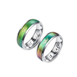 Her King His Queen Emotional Color Changing Couple Rings | Body Temperature and Mood Sensing Rings for Lovers and Couples | Promise Rings Wedding Bands Anniversary Rings for Men and Women