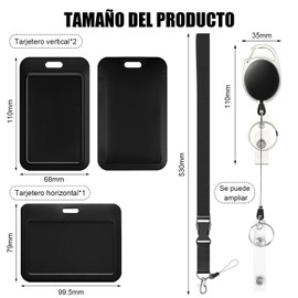 Porta Gafete, Porta Credencial Gafete con Cordón, Porta Gafete de Retráctil, Mosquetón Retráctil y Correa de Cordón Desmontable, Para Tarjetas de Empleado(Negro2-ABS)