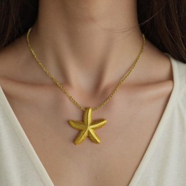 PZKQSAC Starfish Necklace for Women Chunky Gold Necklace Trendy Starfish Pendant Necklaces Adjustable Ocean Statement Necklaces Summer Beach Surfer Jewelry