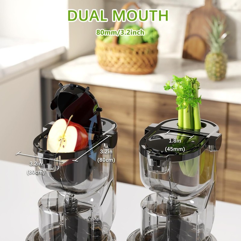 Cold Press Juicer, 3.2" Feed Chute with Dual Strainers (Juice