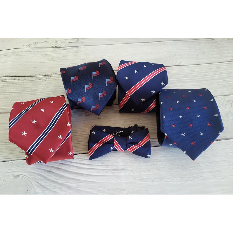 KissTies Mens US Flag 63'' Extra Long Silk Tie Blue