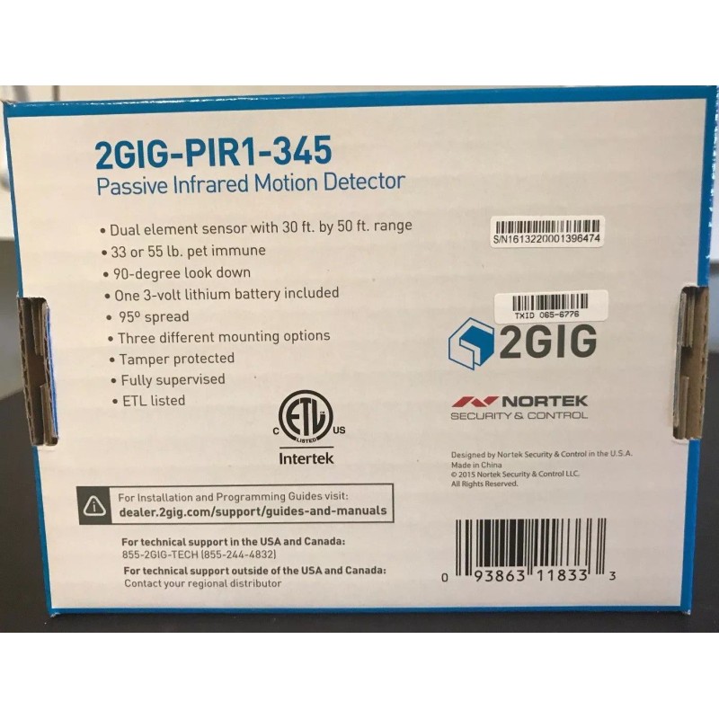 2gig Brand New 2GIG 2GIG-PIR1-345 Wireless Pet Immune Motion Sensor