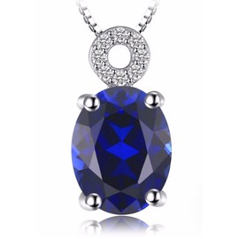 VERA NOVA JEWELRY Dazzling 2.68Ct Blue Synthetic Sapphire Oval-Shape Sterling Silver Pendant Necklace with 18-inch Box Chain