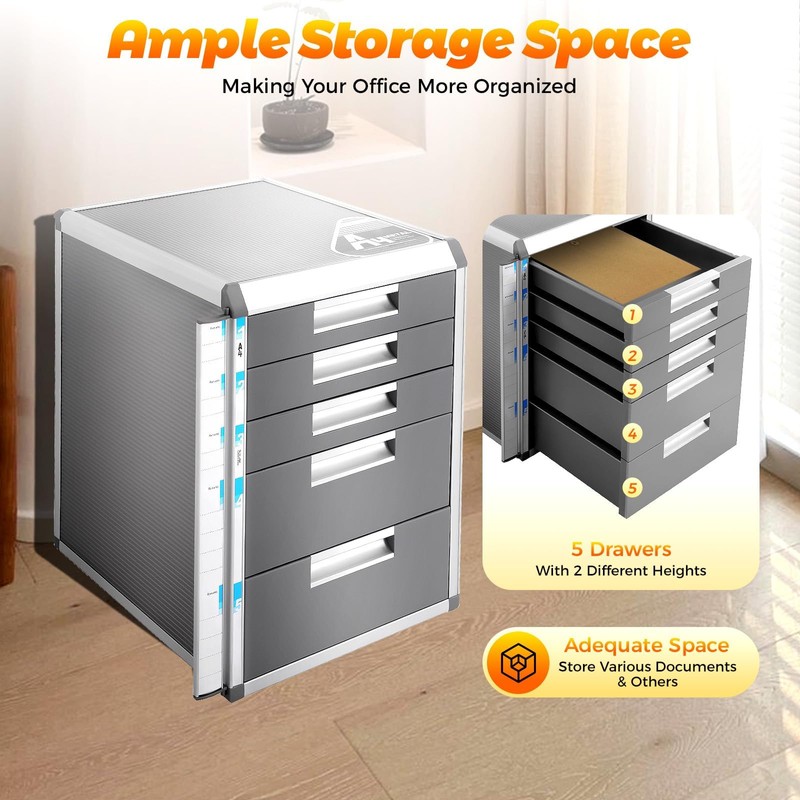 IOENC Lockable Document Storage Box, 5-Drawer File Organizer, Office Storage