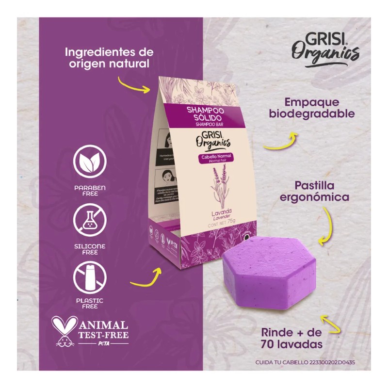 Grisi Organics, Shampoo Sólido Lavanda, 75 Gr