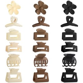 18Pcs Medium Claw Hair Clips for Women Girls,Matte Love,Triangle,Ribbon and Semicircle Small Claw Clips for Thin/Medium Thick Hair Cute Hair Accessori