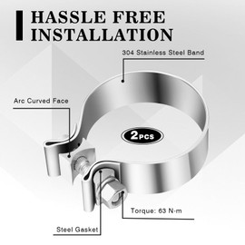 Datanly 2 Pcs 5 Inch Muffler Clamp, Narrow Band Muffler Clamp Stainless Steel for Pipes and System Repair