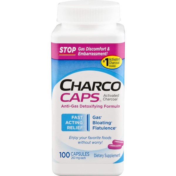 CharcoCaps Activated Charcoal Detox & Digestive Relief, 260mg, 100 Capsules