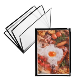 Poemtian 2Pcs Clear Menu Cover Holder, 4 Page 8 View Fits A4 Size Paper, Restaurant Bar Menu Cover Folder Binder, Reusable Menu Protector