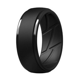 Men's Silicone Rings 10mm Wide 2.5mm Thick Rubber Bands With Breathable Grooves - Color: Black, Ring Size: 12
