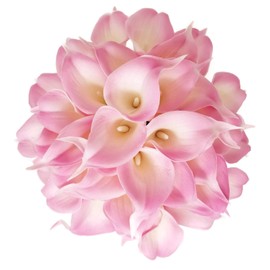 Floral Kingdom 20 PCS Real Touch PU Latex Artificial Calla Lily Flowers for Wedding Bouquets, centerpieces, and Floral Decor (Blush Pink)