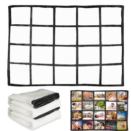 DJFOG 40x60 Inch Sublimation Blanket with 20 Panels - Create Your Own Magic - DIY Photo Panel Sublimation Printing Tapestry for Heat Press - Cozy Double-Layered Throw for Unique Home Decoration