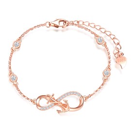 MicLee Women's Simple Bracelet Zirconia 925 Sterling Silver Allergen-Free Anchor Infinity Sign Bangle Bracelet with Gift Bag Super Gift for Mother Girlfriend, Sterling Silver, Cubic Zirconia