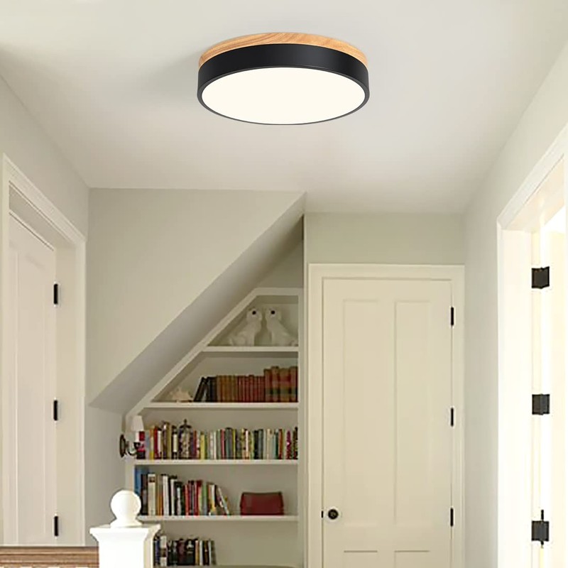 Dimmable Modern Wood Ceiling Light, Black LED 5CCT 2700K-6000K Flush