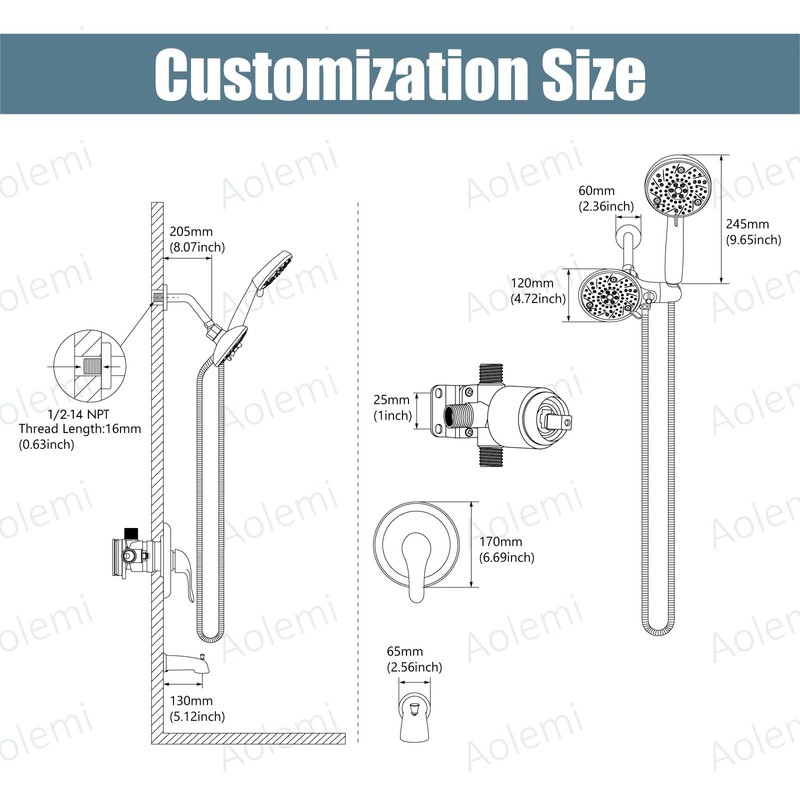 Aolemi Shower Faucet Set with Tub Spout Rain Shower Head