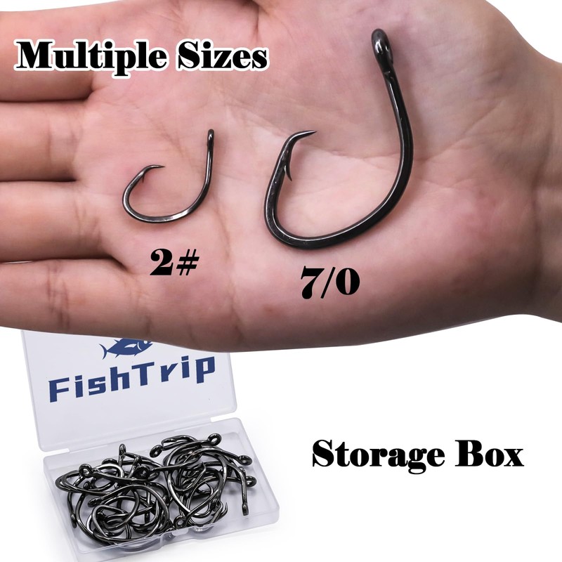 FishTrip Circle Hooks Saltwater for Catfish - 25pcs Offset 3X