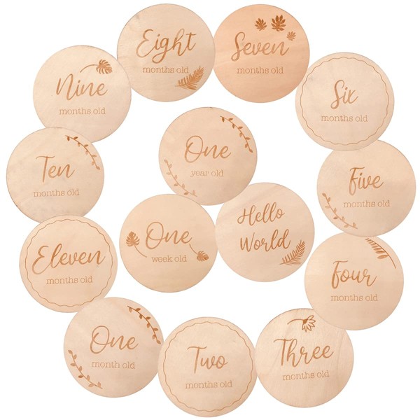 Set Of 14 Baby Milestone Cards Wooden Infant,Wooden Discs Milestone Cards Birth Cards For Baby Shower,newborn Photography Propsgift Sets For Baby Shower