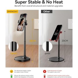 DIMONCOAT Soporte de teléfono para escritorio, soporte de teléfono ajustable en ángulo y altura para escritorio, soporte universal de aleación de alum