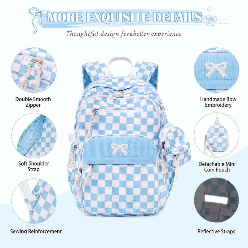 DIGOBAY 4PCS Corduroy Backpack For Girls with Lunch Box Pencil