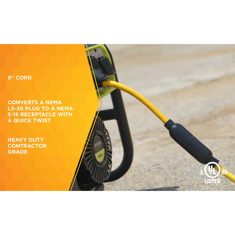 Southwire Generator Adapter Cord - Converts 15A to 20A Receptacle