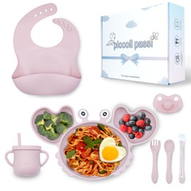 Piccoli passi New Kids Weaning Gift Box Set with Cutlery and Suction Plate Crab Shape Design BPA Free (Pink)