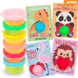 Funeta Valentines Day Gifts for Kids -30 Pack Valentines Cards with Playdough for Toddlers Girls Boys Classroom Exchange, Valentines Playdoh Party Favors for Kids School