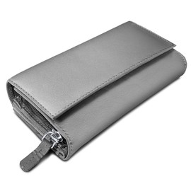 ROYALZ 'Orelia' Vintage Leather Wallet for Women Large with Multiple Compartments RFID Blocker Wallet Landscape Format, lightgrey