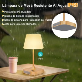 8000 mAh Lámpara de Mesa Inalámbrica con 3 Colores Y 5 Niveles de Brillo, Lámpara de Escritorio Recargable Resistente Al Agua con Pantalla LED, Lampara de Mesa LED Portátil Táctil Regulable