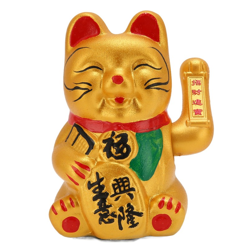 Golden Battery Powered Fortune Cat Waving Hand Good Luck Colorfast
