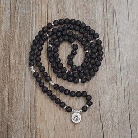 108 Mala Prayer Beads Bracelet Necklace with Evil Eye of Protection Charm Good Luck Yoga Jewellery, Stone