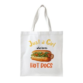 NaZaUK Canvas Tote Bag for Women, Hot Dogs Bag, Hot Dog Gifts, Just A Girl Who Loves Hot Dogs, Reusable Grocery Shopping Bags