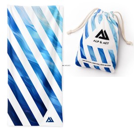 ALP & ACT XXL Beach Towel 200 x 90 cm - 100% Recycled Microfibre - Extra Light and Quick Drying - Large Microfibre Towel for Holidays and Beach - Bath Towel with Cotton Bag - Blue