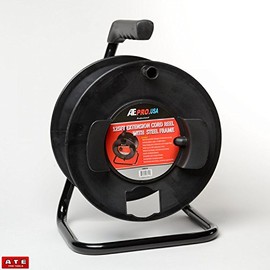 125 FT Extension Cord Reel Black Steel Frame
