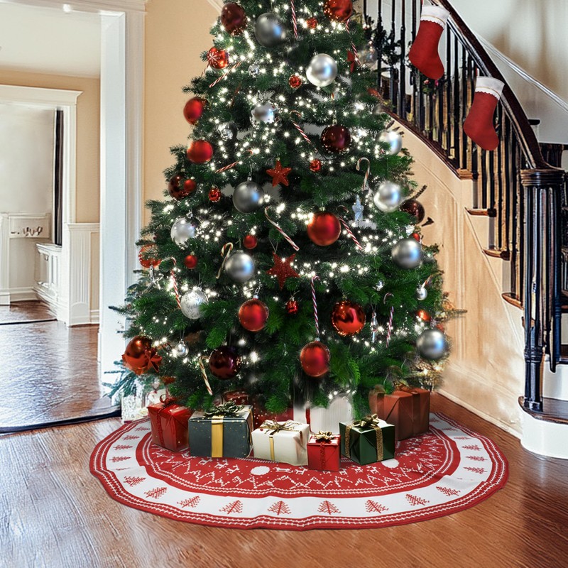 SYITCUN Christmas Tree Skirt, 48 Inch Red and White Tree