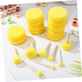 DOITOOL Set of 12 Round Sponges for Painting Craft Pottery Makeup Cleaning White Sponge Wooden Handle