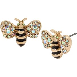 Betsey Johnson Goldtone Bumble Bee Stud Earrings with Pave Stone Accents Great Gift Idea XMAS Birthday Mother's Day Gift