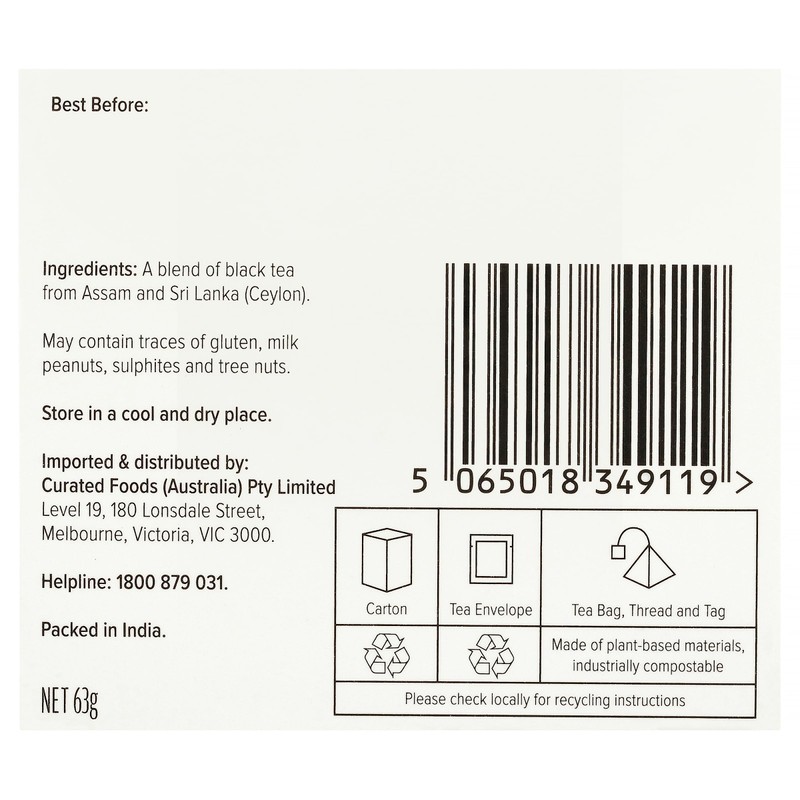 96° English Breakfast Tea - 20 Pyramid Tea Bags, Individually