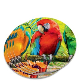 Colorful Tropical Rainforest Parrots Novelty Coaster Set