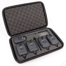 4 x Carp Bite Alarms & Receiver set, case, jacks, snag bars, Bright LED's