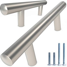 ALPINE HARDWARE American Owned Solid Stainless Steel Euro Bar Cabinet Handle Drawer Pull (1/2-inch Diameter), 6.13-inch Length (3.75-inch Hole Center), Round Matte Nickel, 10-Pack