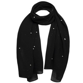 Basic Sense Chiffon Pearl Scarf Luxurious Head Wrap Hijab, Black