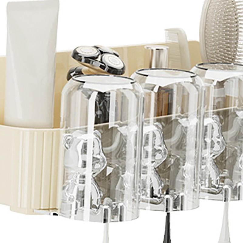 Cute Bear Toothbrush Shelf with Automatic Toothpaste Squeezer Plastic Punch