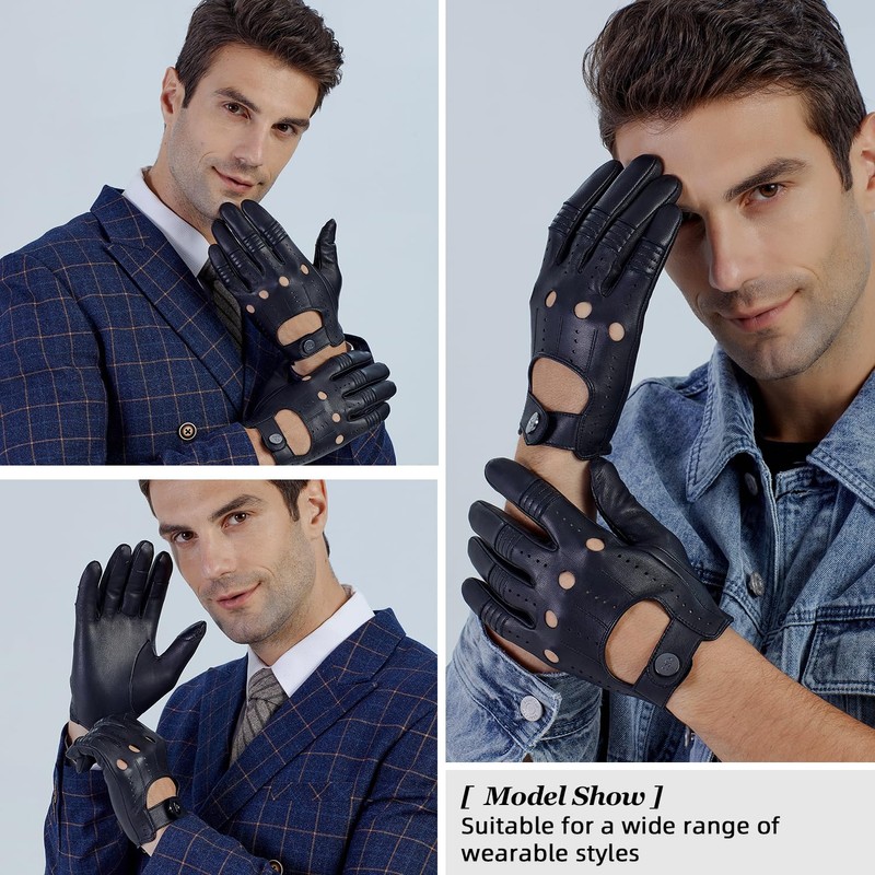 GSG Men Leather Gloves Black Driving Cycling Touchscreen Motorcycle Unlined