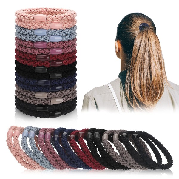 Pack of 12 Cotton Hair Bobbles Braided Hair Bands Elastic Hair Bobbles Ropes Braided Ponytail Holder Hair Accessories for Thick Heavy and Curly Hair (Rich Colours)