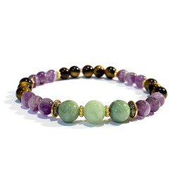 Handmade Jade, Amethyst and Tigers Eye Stretch Healing Bracelet 7 Inches