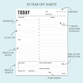 Daily Planner Notepad Undated 2pk, 50 Sheets Tear Off, 8.5" x 11" To Do List Notebook, To Do Planner Checklist, Productivity Planner with Hourly Schedule Task Planner, Work Schedule Planner